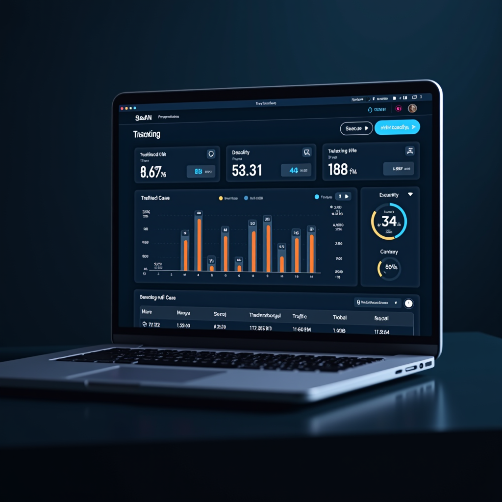 Interface de plateforme de gestion sécurisée montrant un tableau de bord numérique moderne avec suivi des dossiers d'infractions routières, graphiques de progression, notifications d'échéances et système d'alertes, design professionnel en tons bleu marine